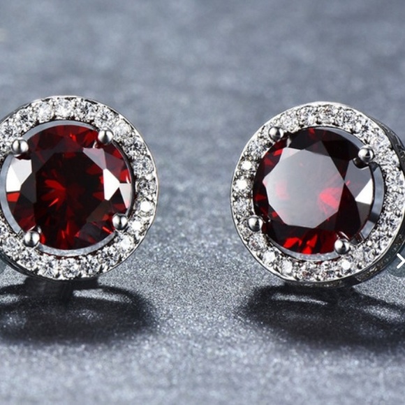 Jewelry - Elegance 10ct White Gold Princess Cut Ruby Studs